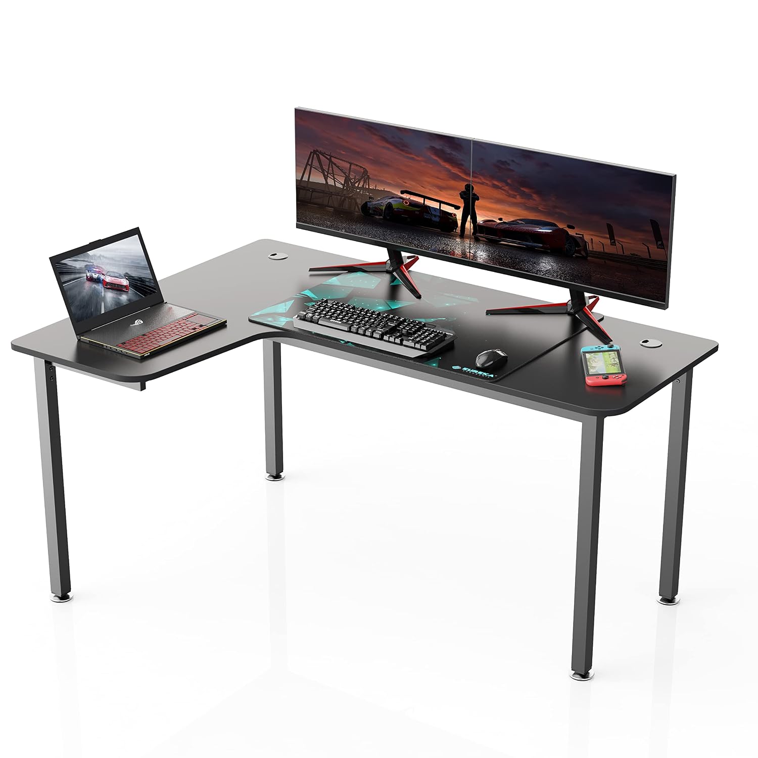 Home Office Work Table - Bureau d'angle en L noir de